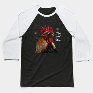 Rise and Shine - Rooster (with White Lettering) Baseball T-Shirt